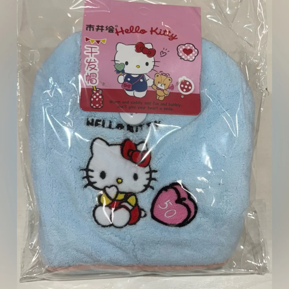 Sanrio Pink and Blue Plush Hair drying towel wrap.